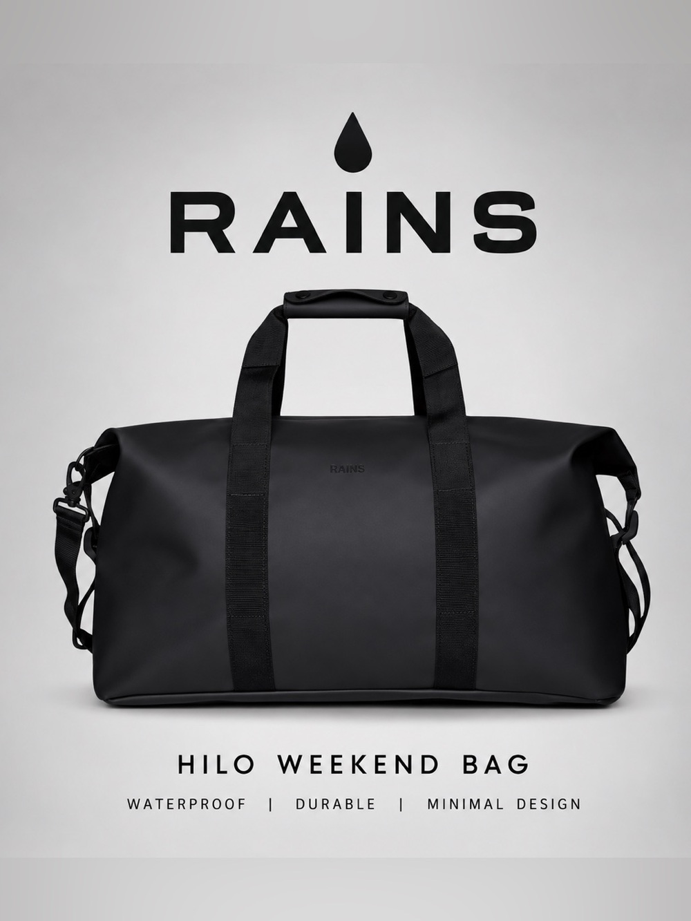 RAINS Black Hilo Weekend Duffel Bag - NIB